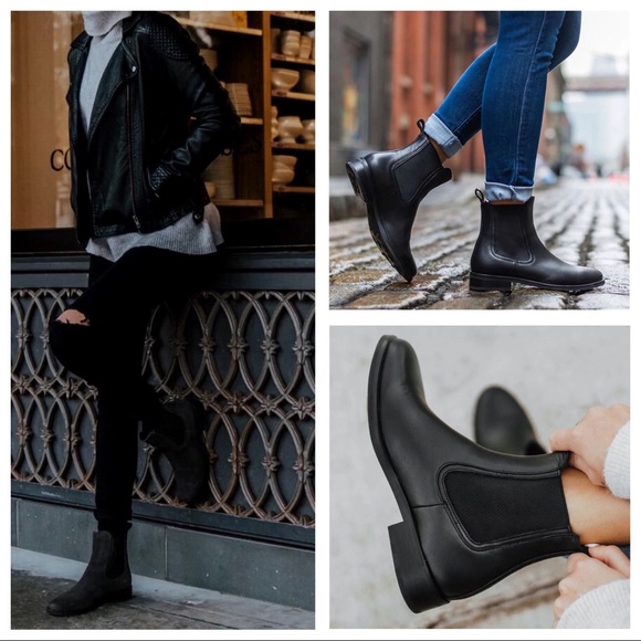 BLACK WATERPROOF ANKLE BOOTIES SHORT RAIN BOOTS - Picture 6 of 16